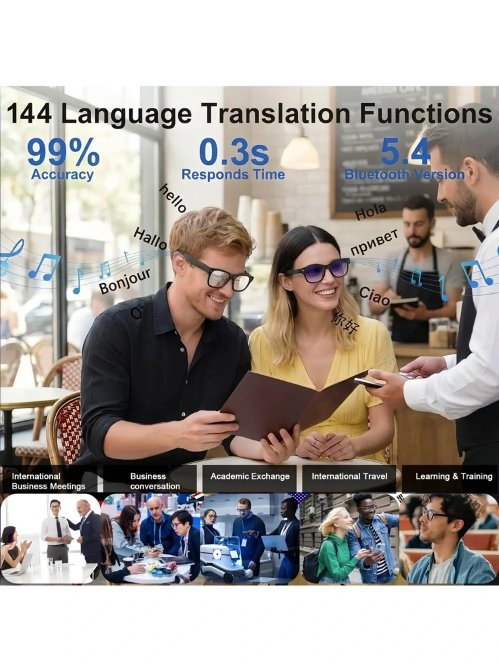 AI smart Glasses with camera, 8MP HD Bluetooth camera glasses 1080P video record